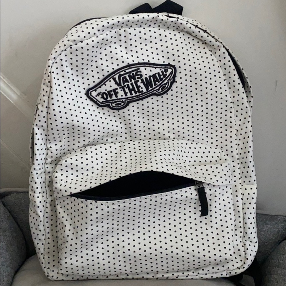 White with mini Black Hearts Vans Backpack!